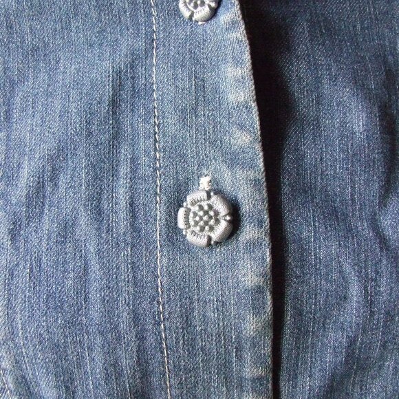 Valerie Stevens jean jacket petite medium blue denim coat grey plastic buttons - Picture 6 of 12